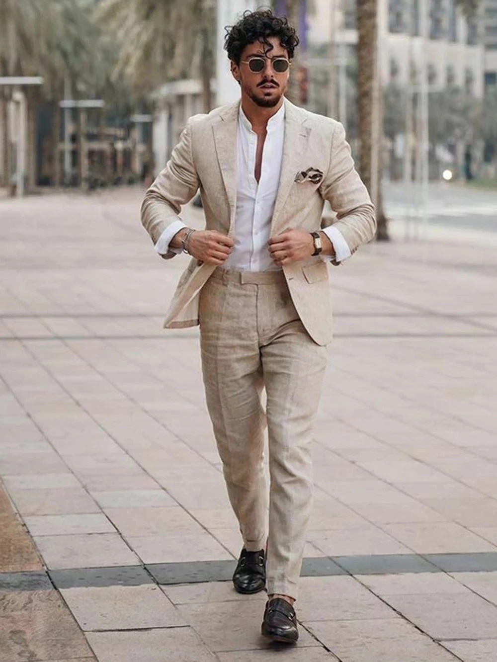 Men'S Formal Wear - Yazlık Plaj İş Kıyafetleri Keten Erkek