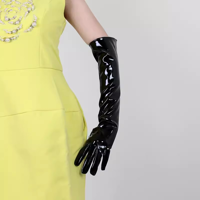 Formal Glove Leather - Kadın Modası Patent Siyah PU Deri