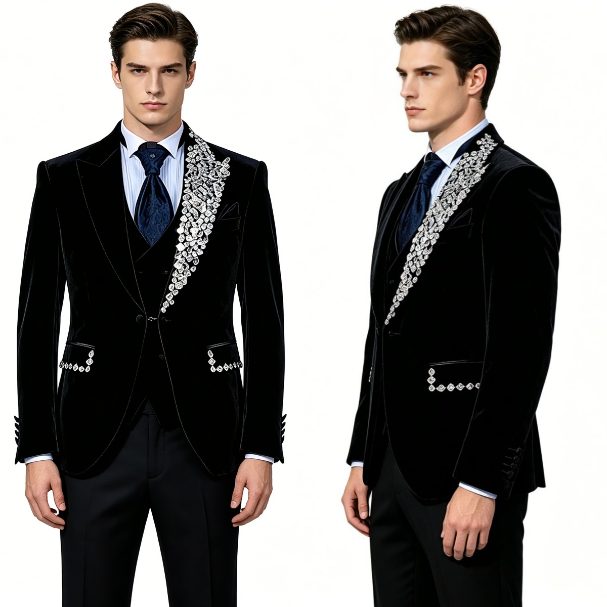 Men'S Formal Evening Wear - Resmi Düğün Smokinleri Kadife 2 Parça