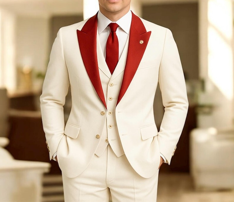 Men'S Formal Wear For Engagement - Erkek Beyaz 3 Parça Takım Elbise