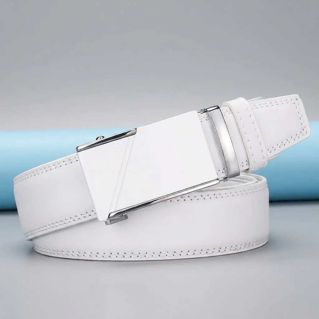 Men'S Formal Wear Belt - Erkek Klasik Beyaz Cırcırlı Kemer Çinko