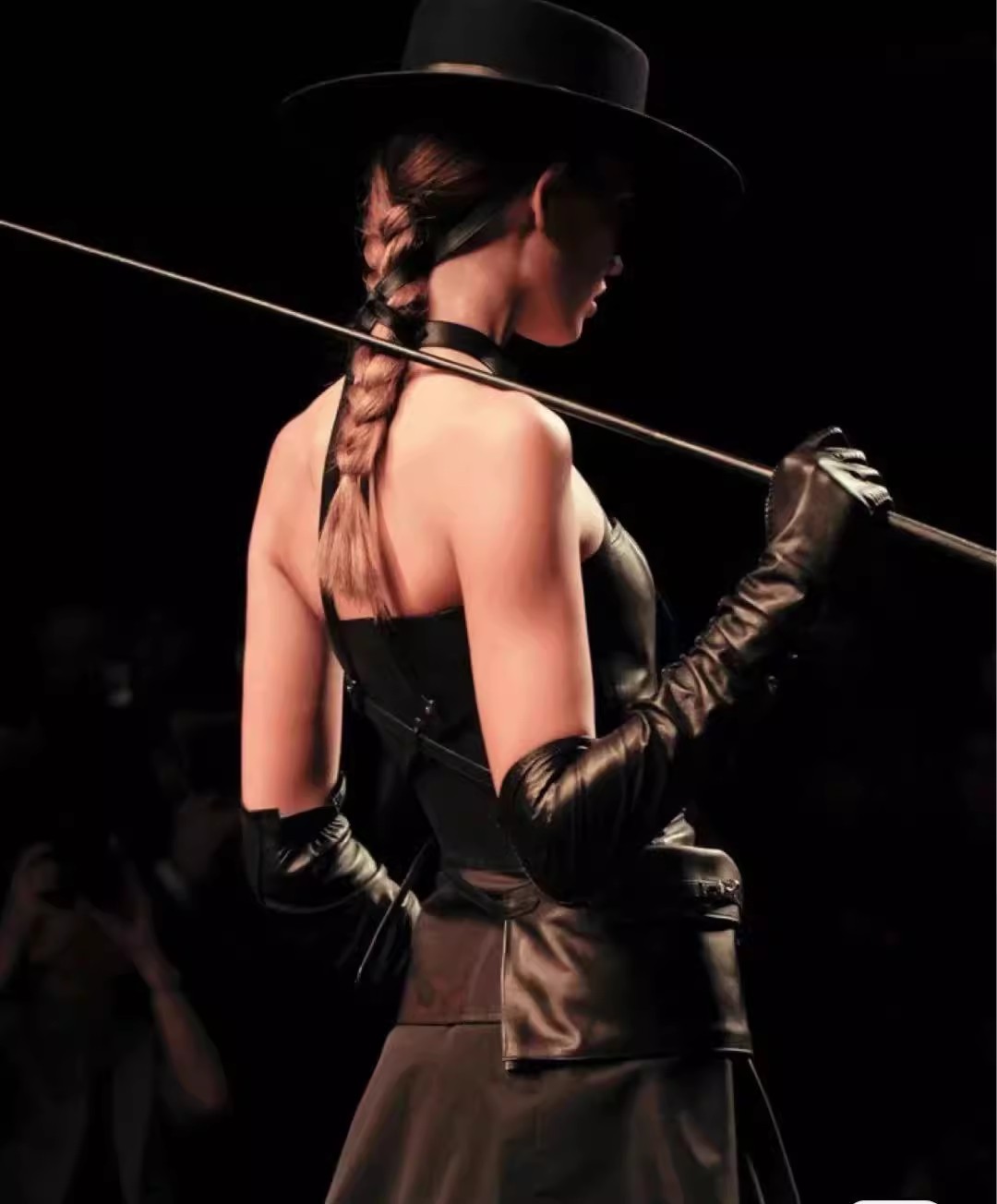 Formal Glove Leather - Kadın Podyum Modası Siyah PU Deri
