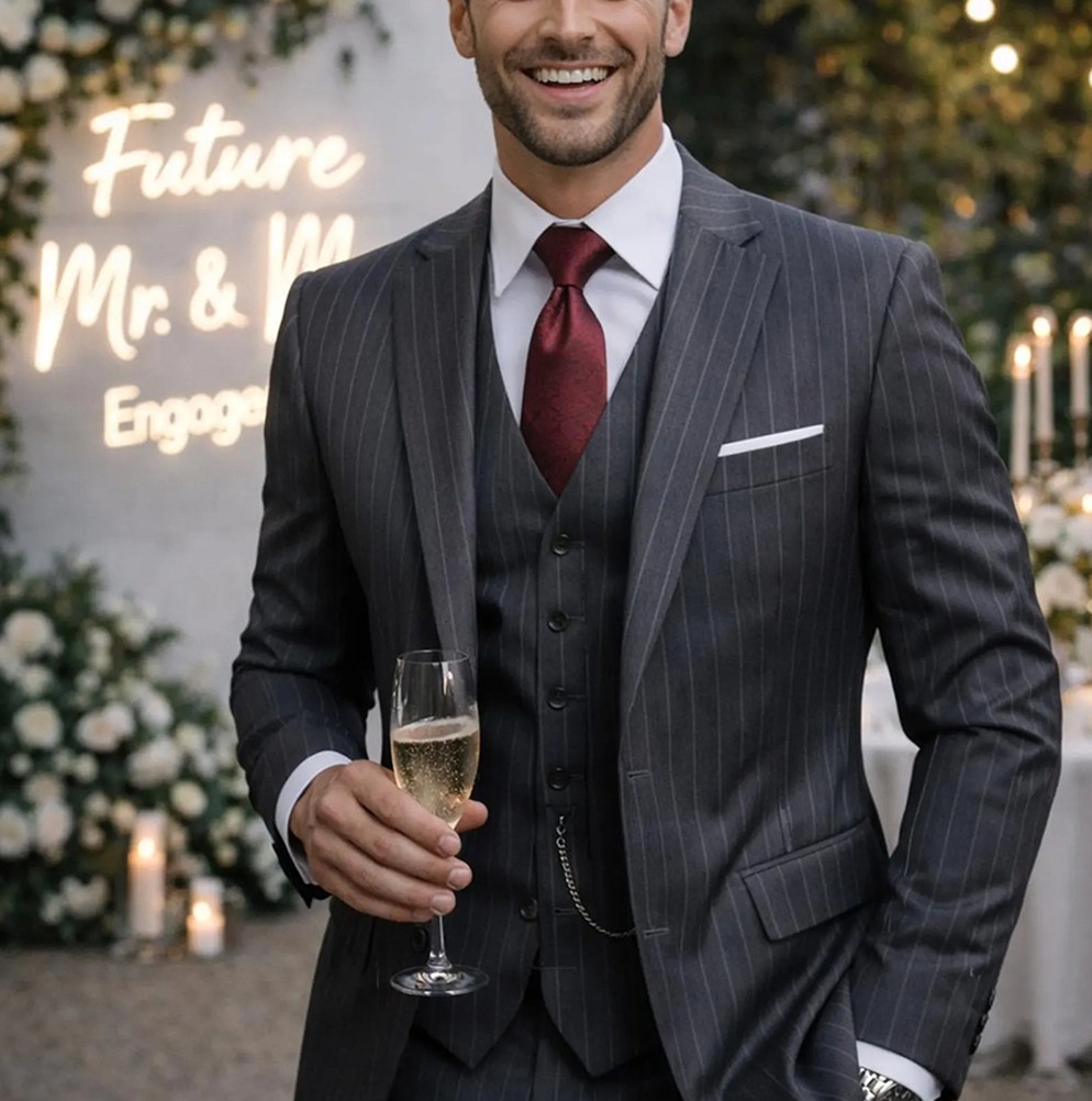 Men'S Formal Wear For Engagement - Zarif 3 Parça Düğün Parti Kıyafeti