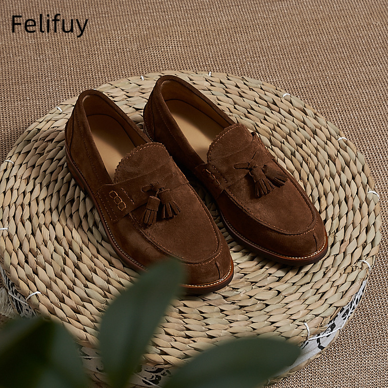 Men'S Formal Wear - Yeni Kahverengi Erkek Düz Loaferlar İnek
