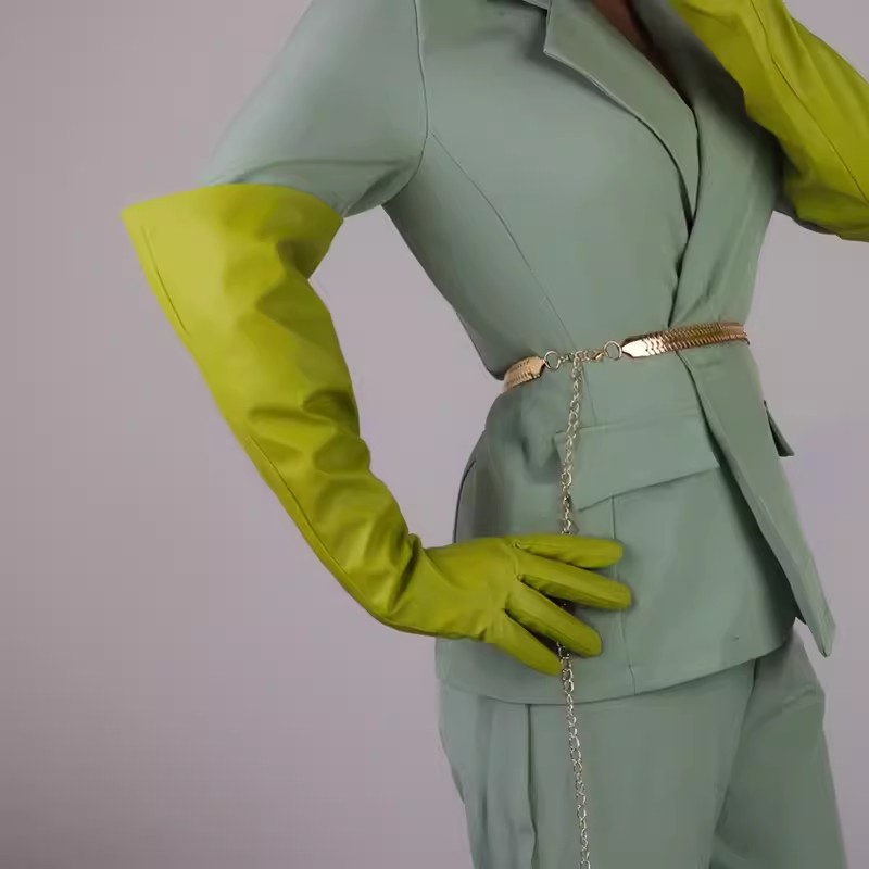 Formal Glove Leather - Kadın Podyum Modası PU Deri Uzun