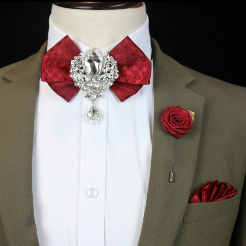 Men'S Formal Wear Bow Ties - Erkek düğün suni elmas papyon broş