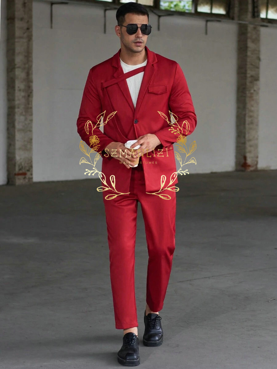 Men'S Formal Evening Wear - Moda Rahat erkek Takım Elbise Kırmızı