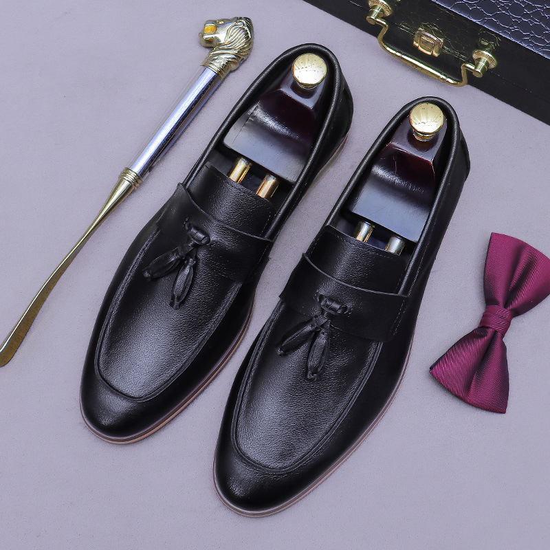 Men'S Formal Wear - Erkek Püsküllü Hakiki Deri Loaferlar İki