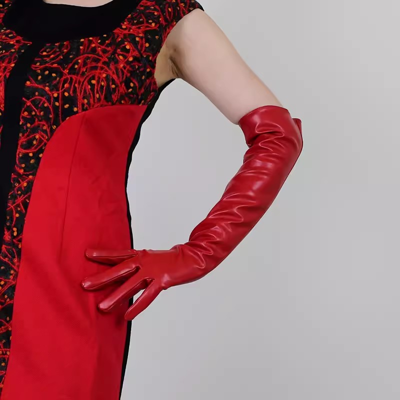 Kadın Podyum Modası Kırmızı PU - Formal Glove Leather incelemesi ve fiyatı